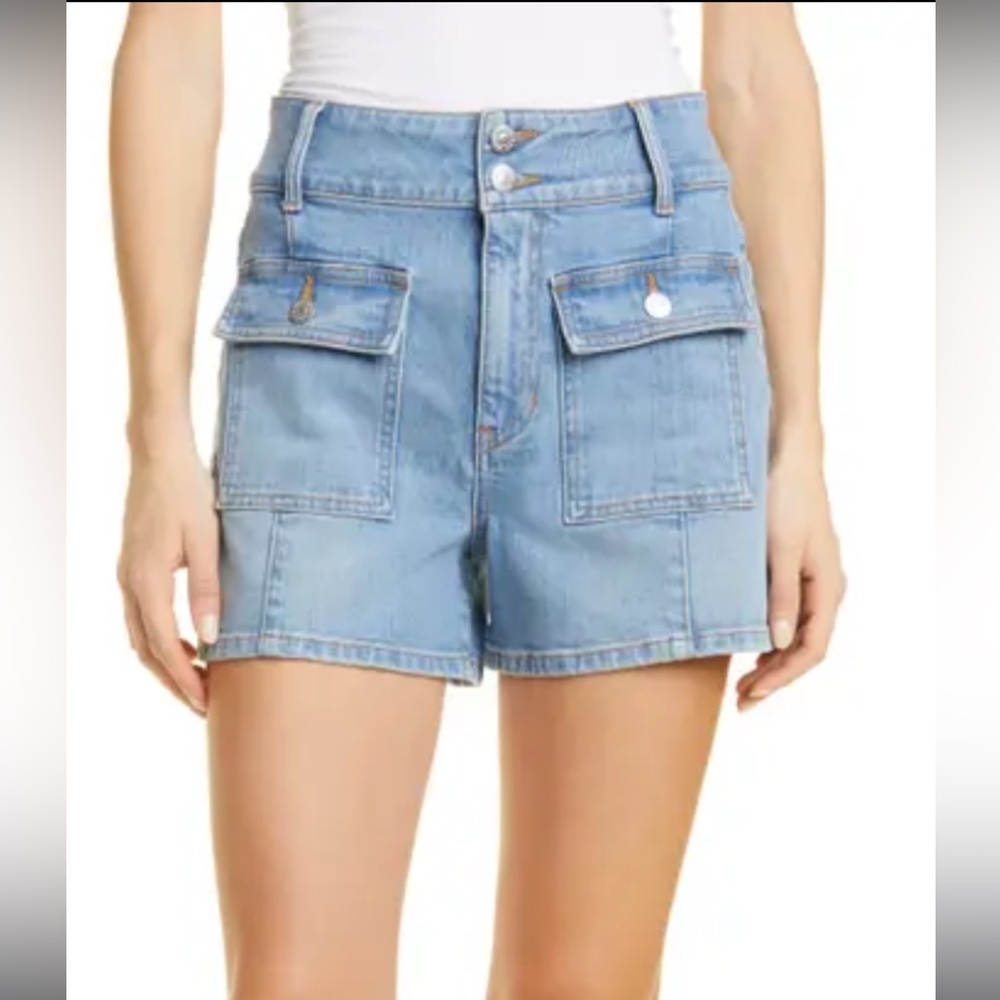 Veronica Beard Abigail Patch Pocket Shorts High Rise Jean Shorts Light wash 26